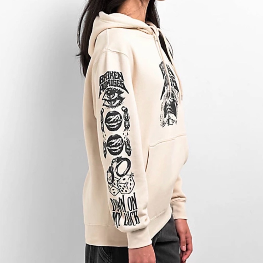 Broken Promises Down On My Luck Sand pullover Hoodie sweater Size Large NWOT - Picture 4 of 7
